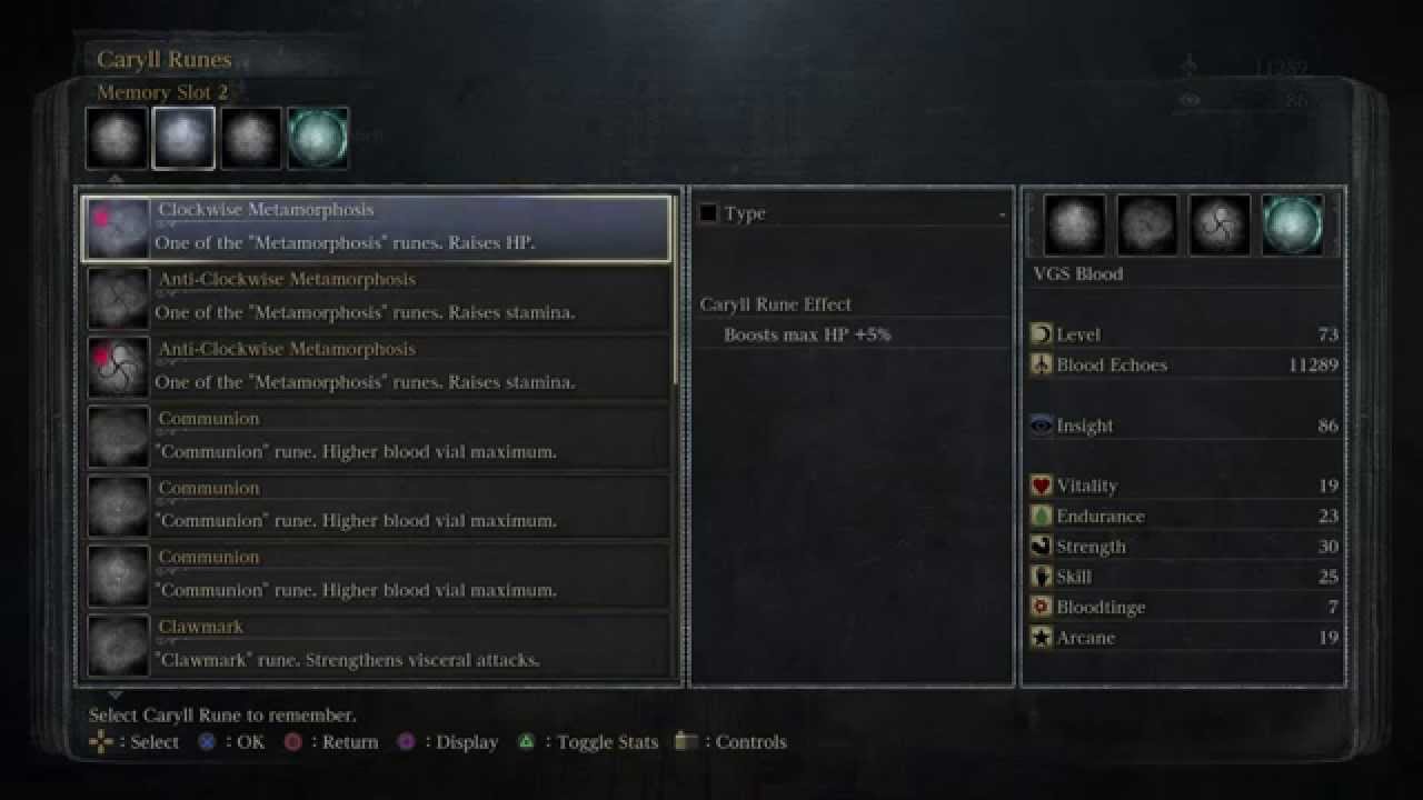Bloodborne - Hunter's Dream: Adjust Caryll Runes at Memory Altar (Clear Deep Sea) Max Stamina +15%