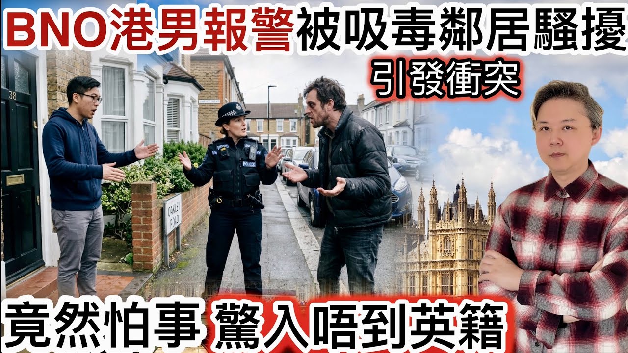 BNO港男報警！被吸毒鄰居騷擾衝突‼️俾人恰到上心口 唔敢出聲⁉️竟然怕事 影響入英籍❓