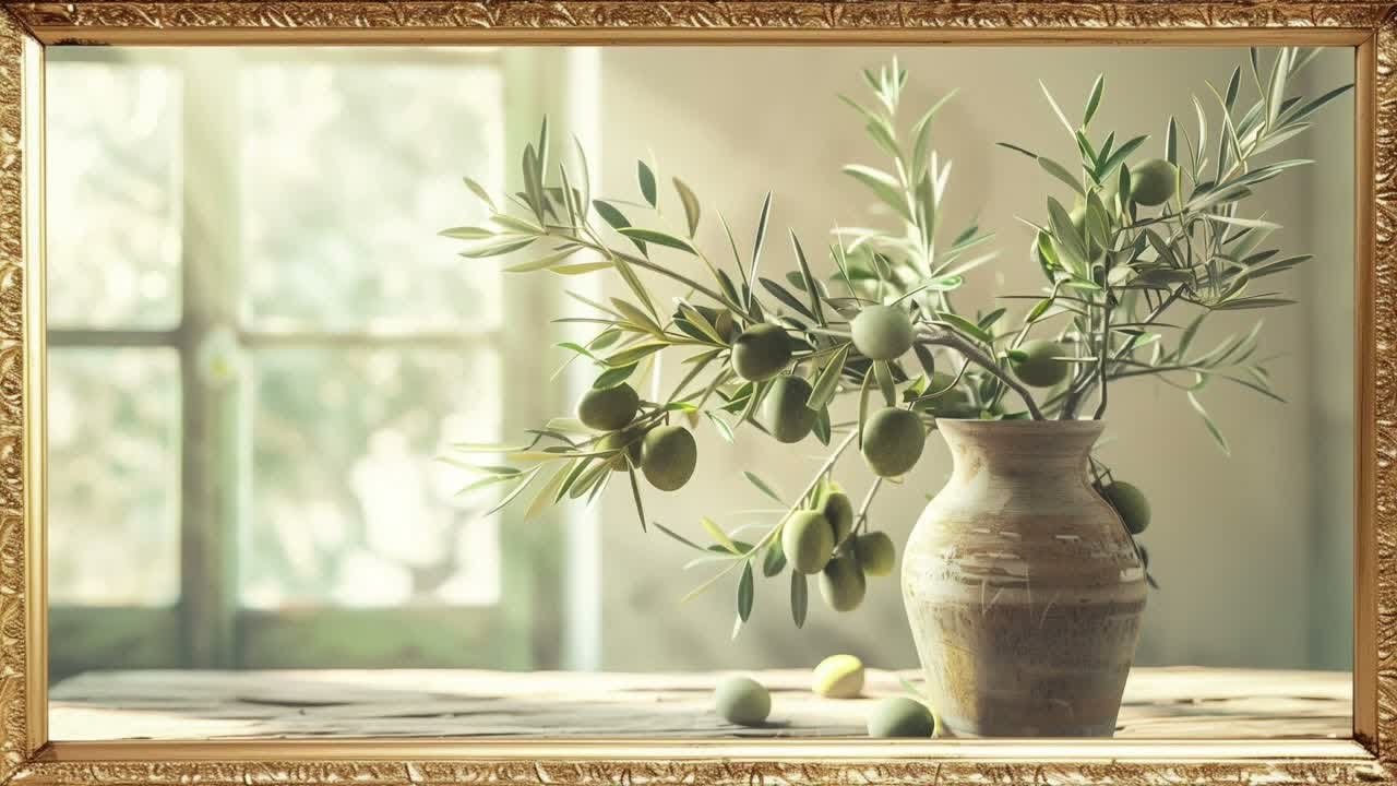 tack  :Olive Branch Still Life | Frame TV Art 4K | Mediterranean Calm Oil Painting | Silent