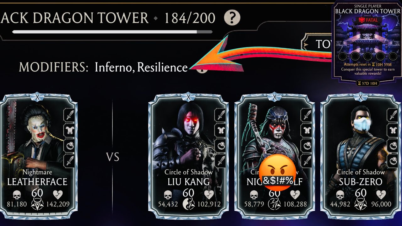 Black Dragon Tower Fatal Battle 184 , 185 & 189 MK Mobile | Talent Tree | Nightwolf 😭| Ni8MARE
