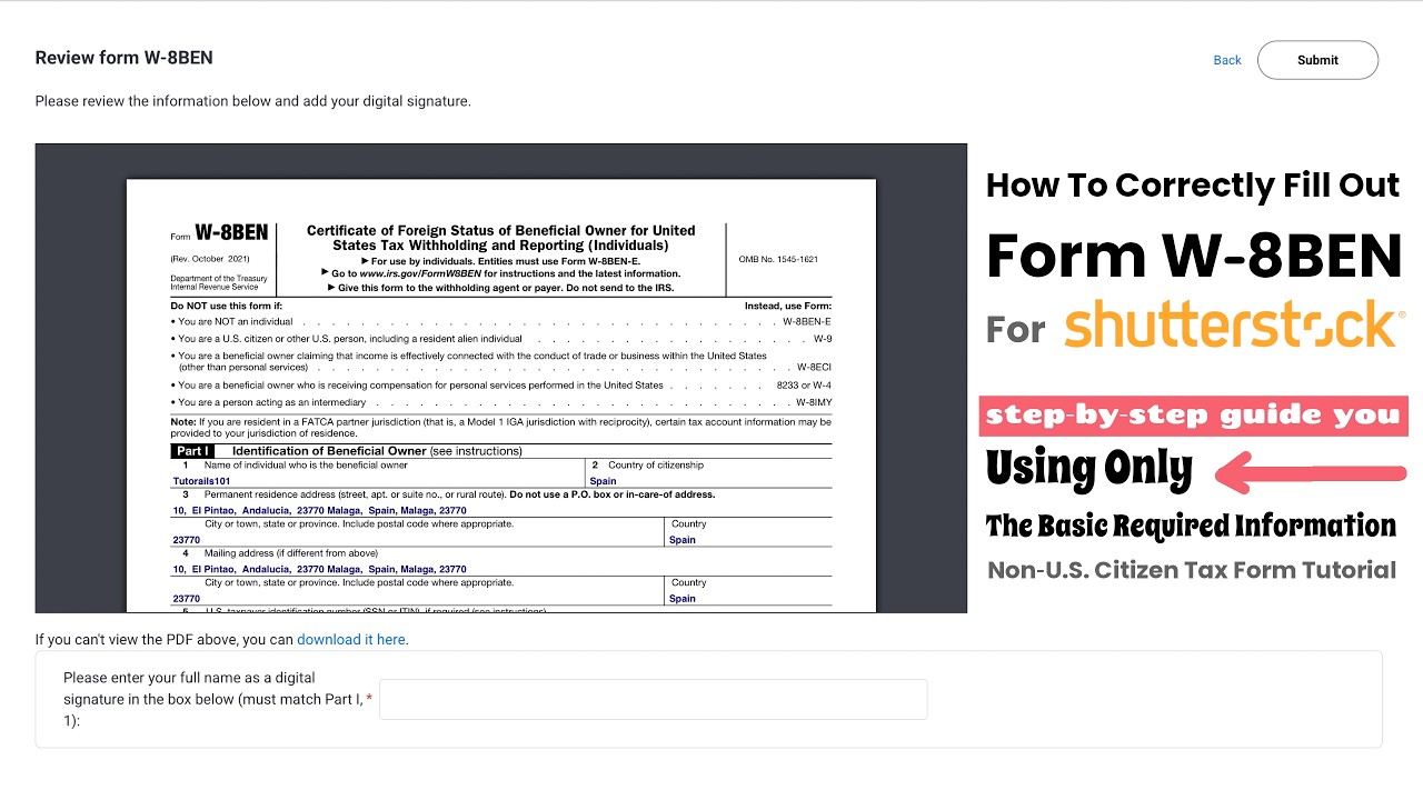 How to Fill Out Form W‑8BEN for Your Shutterstock Contributor Account Using Only Basic Info: Non‑U.S