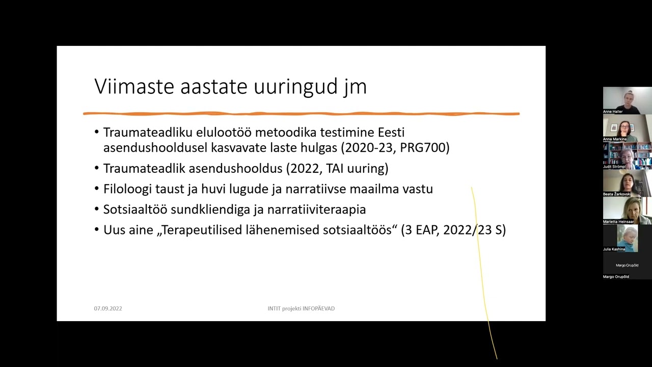 INTIT infop&auml;ev: &bdquo;Traumateadliku kohtlemise koolitused &ndash; eesm&auml;rgid ja v&auml;ljakutsed&ldquo; 07.09.2022