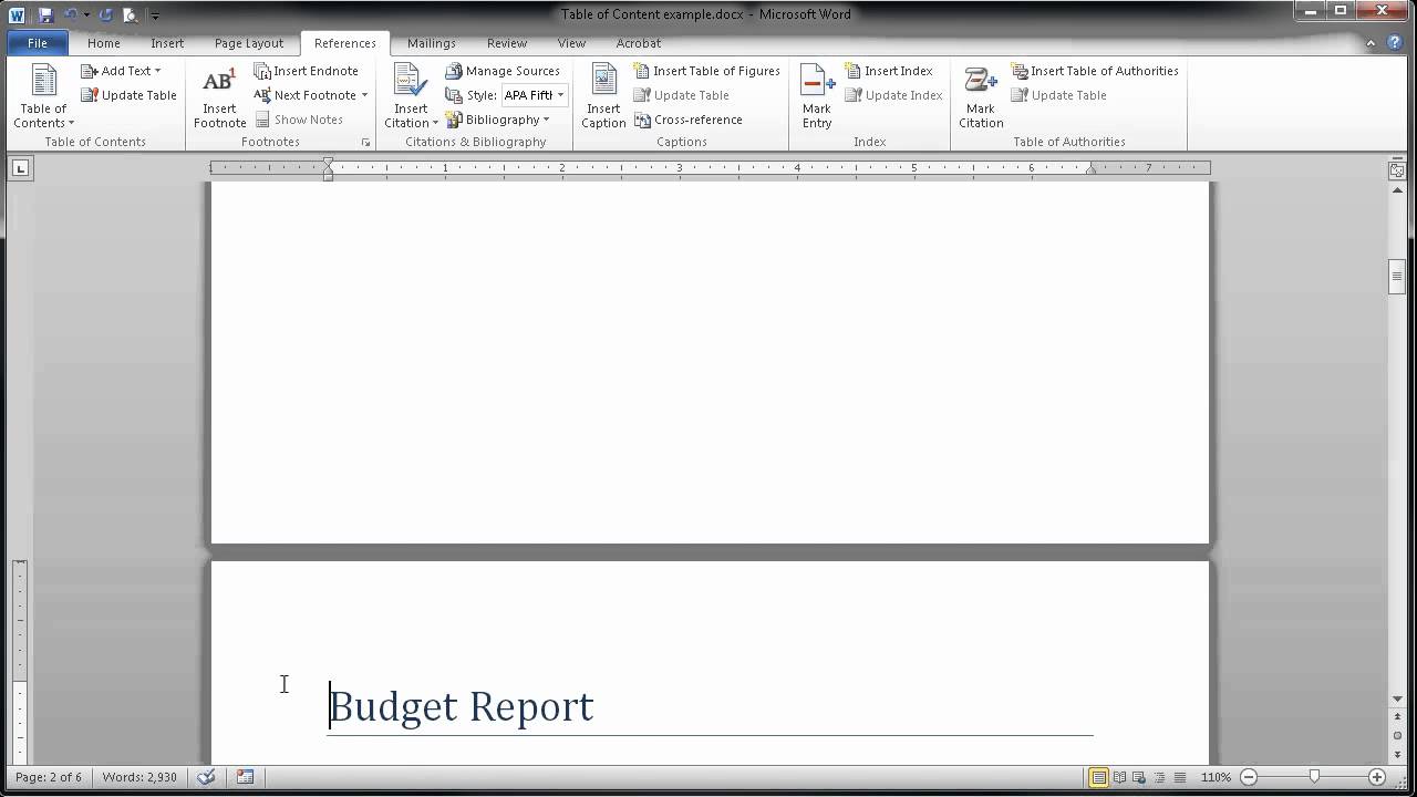 Word 2010 - Create an Automatic Table of Contents