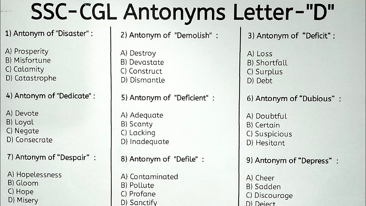 SSC-MTS-CGL Antonyms 📚 | Part 4 — Letter 