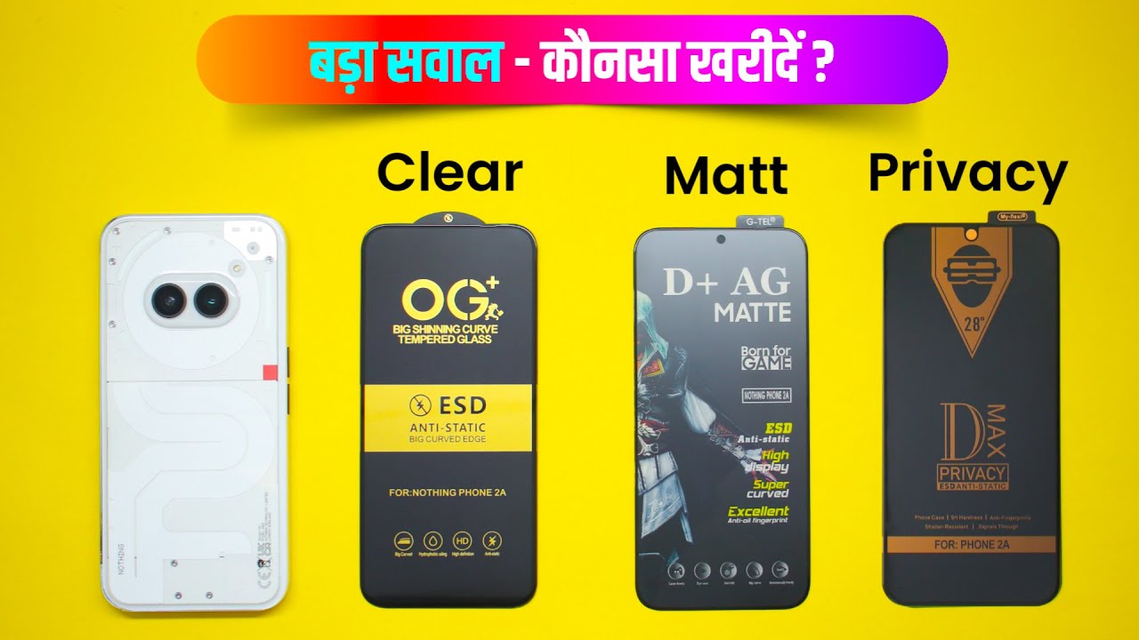 Nothing Phone 2a Plus Clear Tempered Glass VS Matte Tempered Glass VS Privacy Tempered Glass.