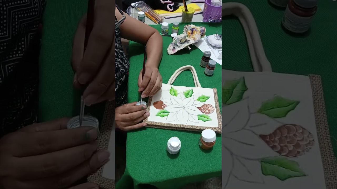 Pintando bolso chico de yute con lona.