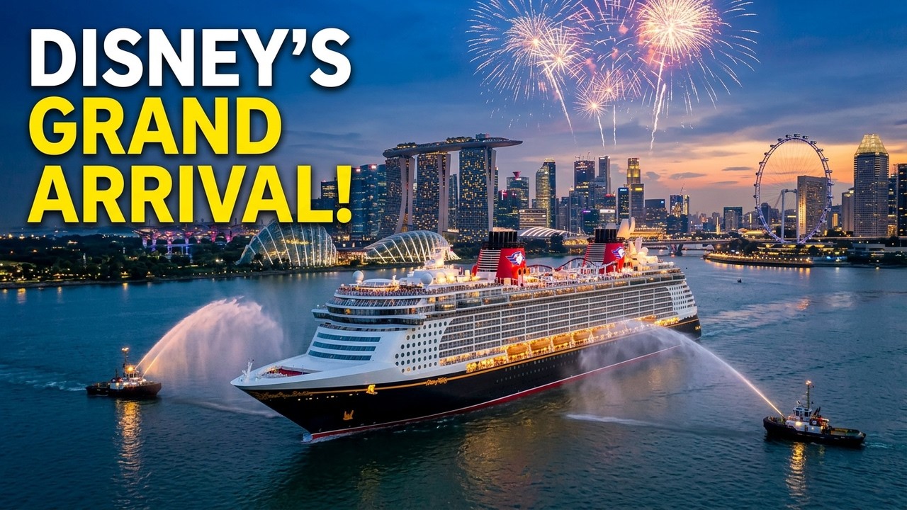 Disney Cruise’s Grand Debut in Singapore | Stunning Aerial Views & Fireworks