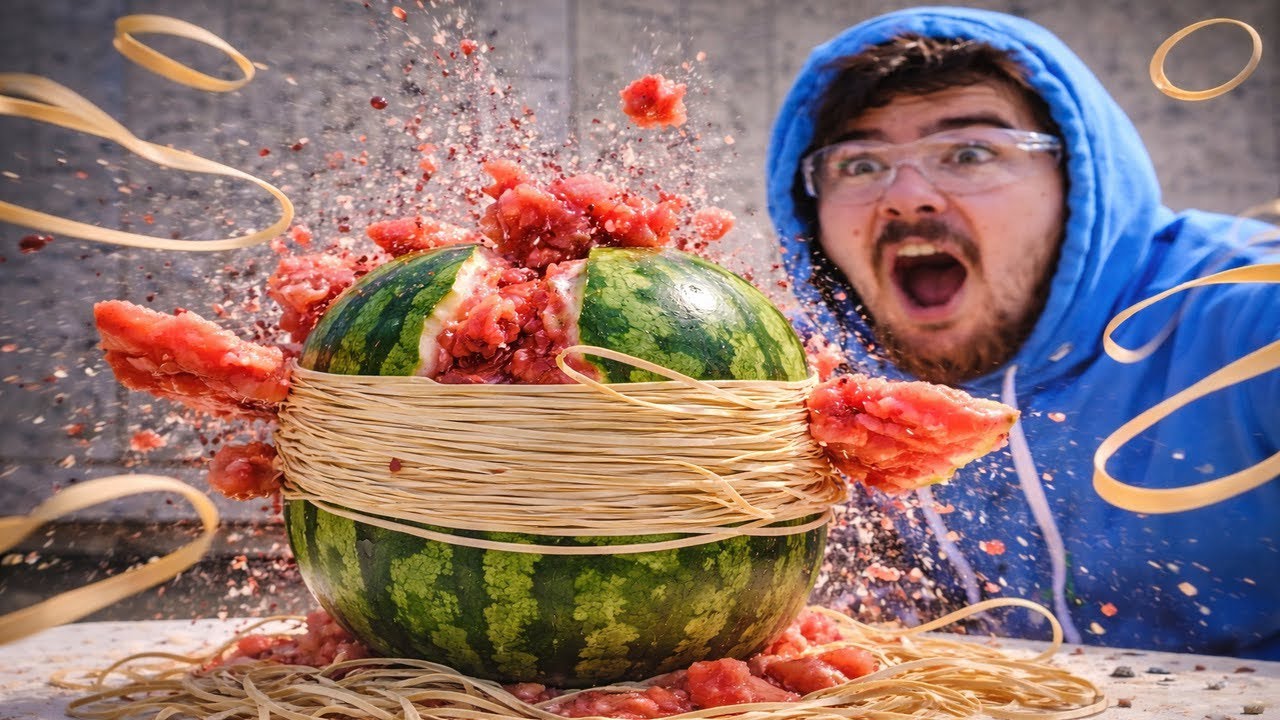 Rubber bands vs watermelon￼￼