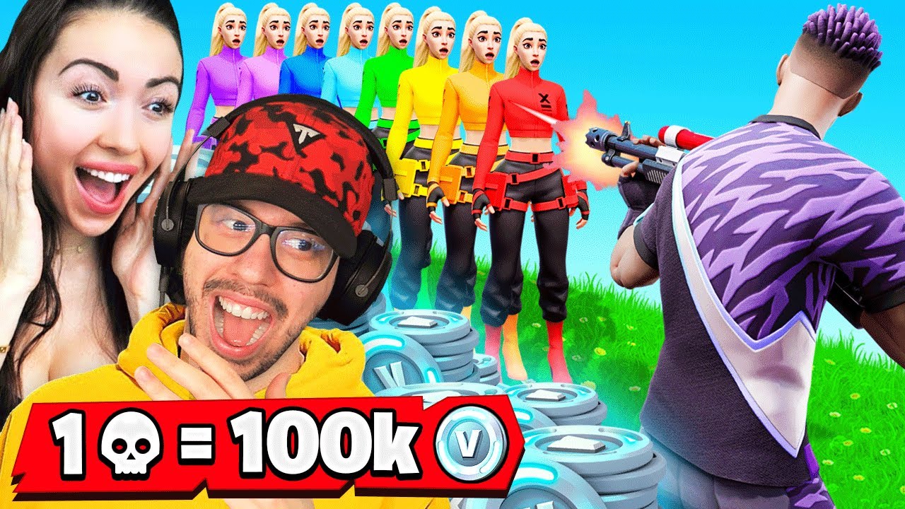 1 Elimination = 100,000 V-Bucks With My Girlfriend! (Fortnite)