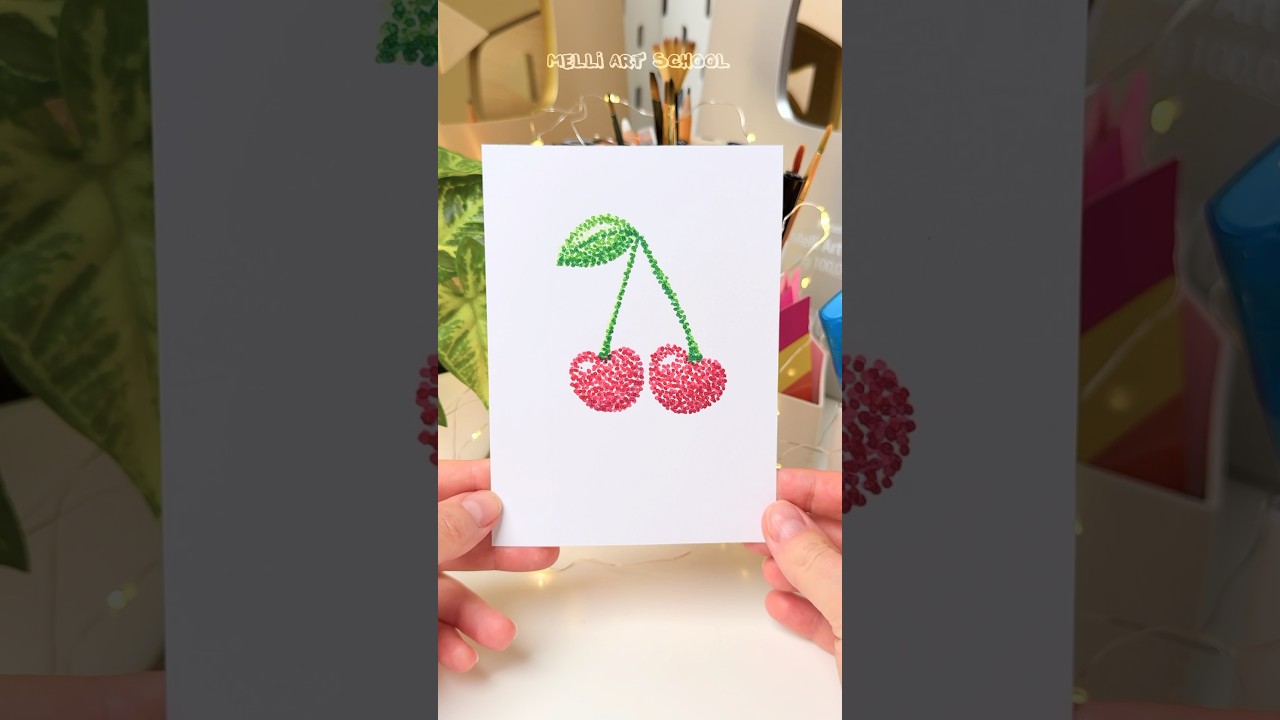 Jak narysować wiśnię techniką puentylizmu 🍒 #szorty