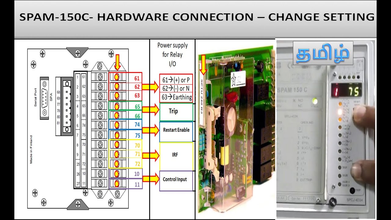 SPAM 150C RELAY SETTING AND HARDWARE CONFIGURATION | MOTOR PROTECTION RELAY IN TAMIL