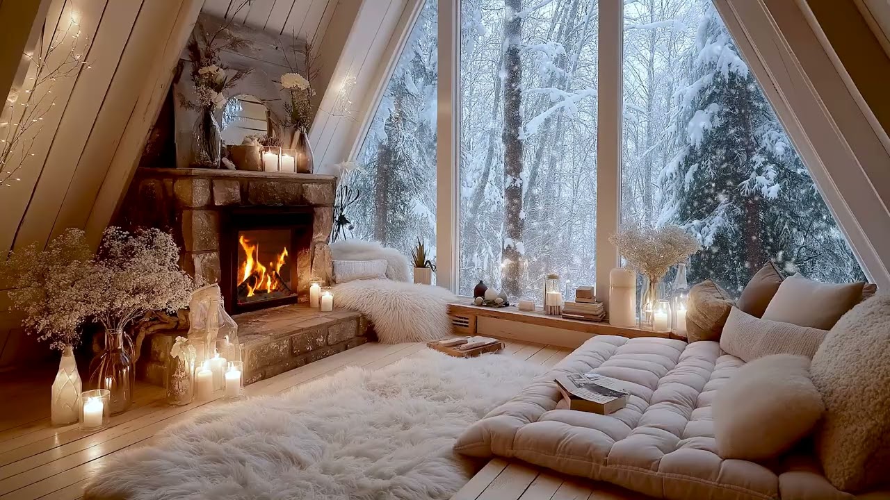❄️🔥Romantic Piano Lounge | Candlelight Piano & Gentle Snowfall | Relax, Unwind, Study, Focus