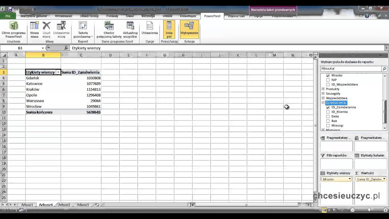 Kurs Excel - Power Pivot [lekcja9] Tworzenie miar przy uzyciu jezyka DAX