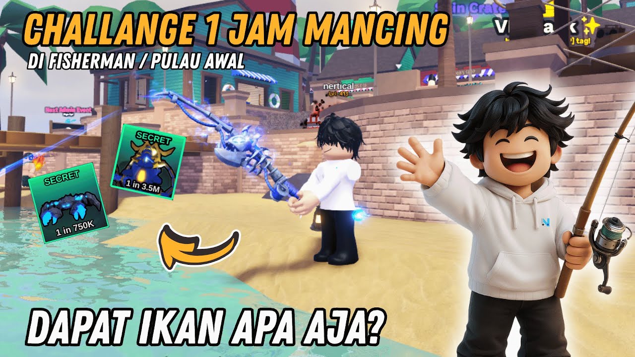 CRYSTAL CRAB? CHALLANGE 1 JAM MANCING DI FISHERMAN / PULAU AWAL DAPAT IKAN APA AJA? - Fish It Roblox