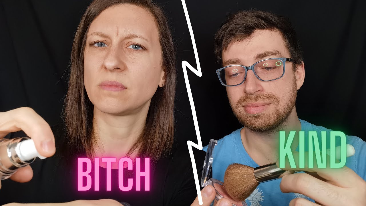 ASMR FAST Makeup, Rude employee with Nice colleague. B*tchy, gum chewing.🖕 Two people ASMR!