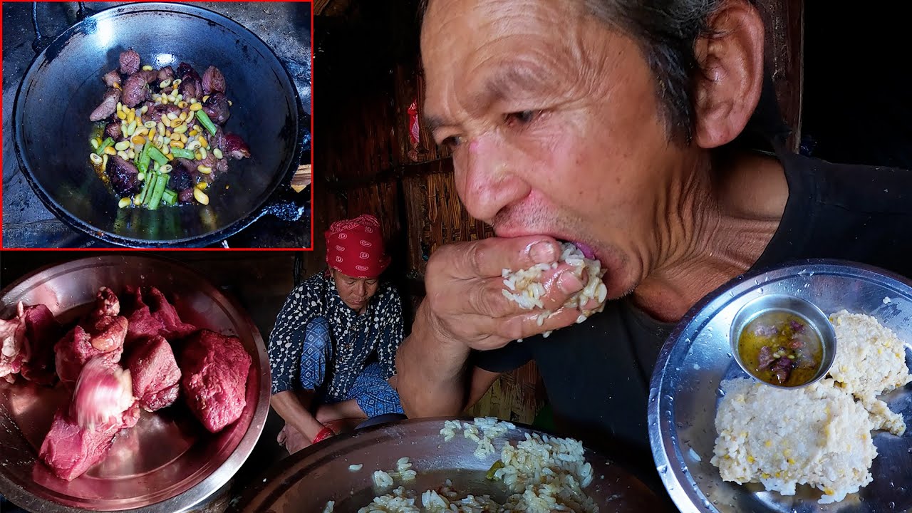 jungle man eats  buff in his lunch || jungle family cooking ||  @junglefamilycooking