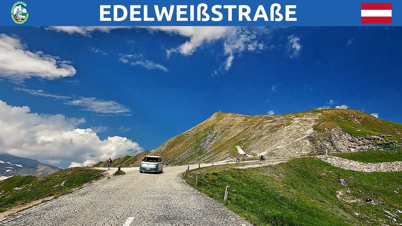 Driving in Austria. Edelweißstraße: the highest part of Großglockner Hochalpenstraße. 4K