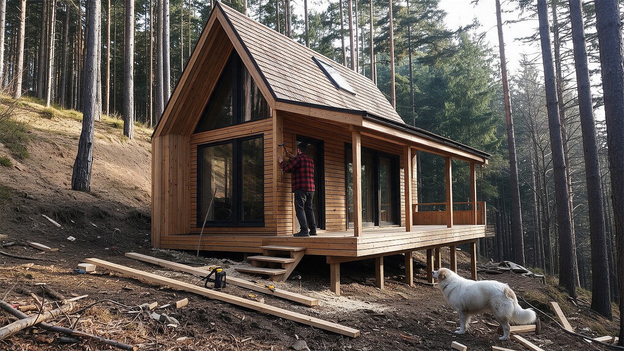Building a Modern Wood House on a Mountain Slope  | Full Process