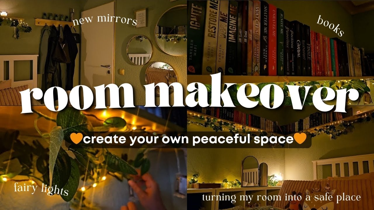 Create your own peaceful space🧡| cozy room makeover✨ decluttering, bookshelves + fairy lights🌿