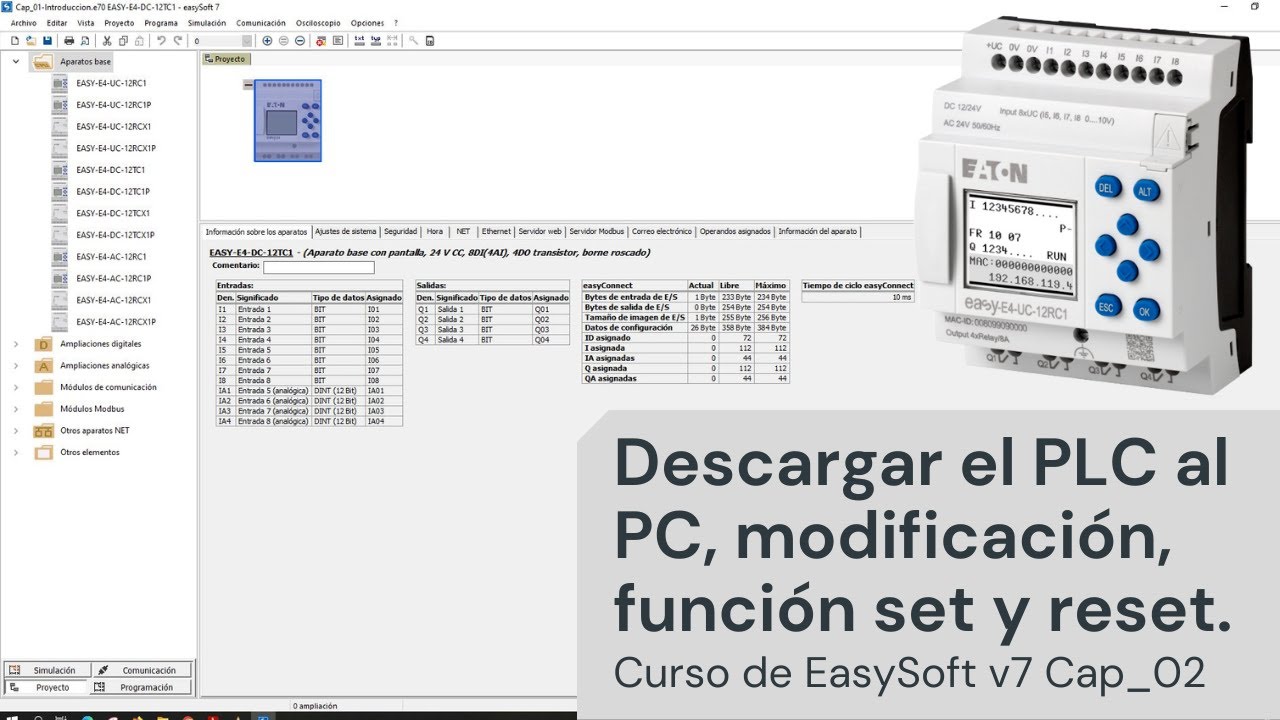 ⚡ Curso de easySoft v7 Cap_02 Cargar del PLC al PC el programa, Set, Reset y Temporizador de Trabajo
