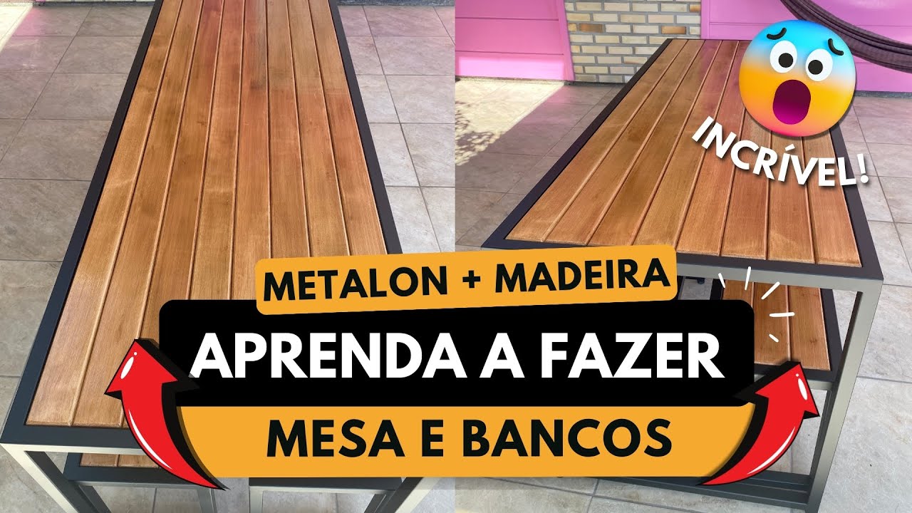 REVELEI AS TÉCNICAS QUE UTILIZO - CONJUNTO DE MESA + BANCOS EM METALON E MADEIRA.