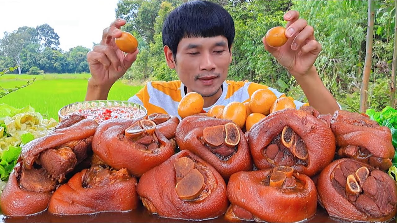 ขาหมูพะโล้จิ้มซีฟู๊ดแกล้มผักดองผักสดแซ่บคักอีหลีครับพี่น้องMUKBANG EATING SHOW/โก้อีสานพาแดก