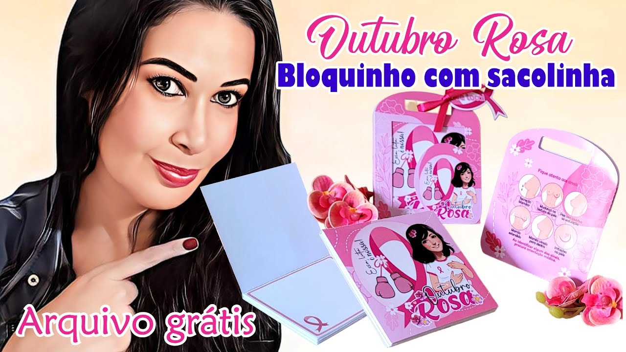 Mimo bloquinho de notas com sacolinha - Outubro rosa | molde grátis #283