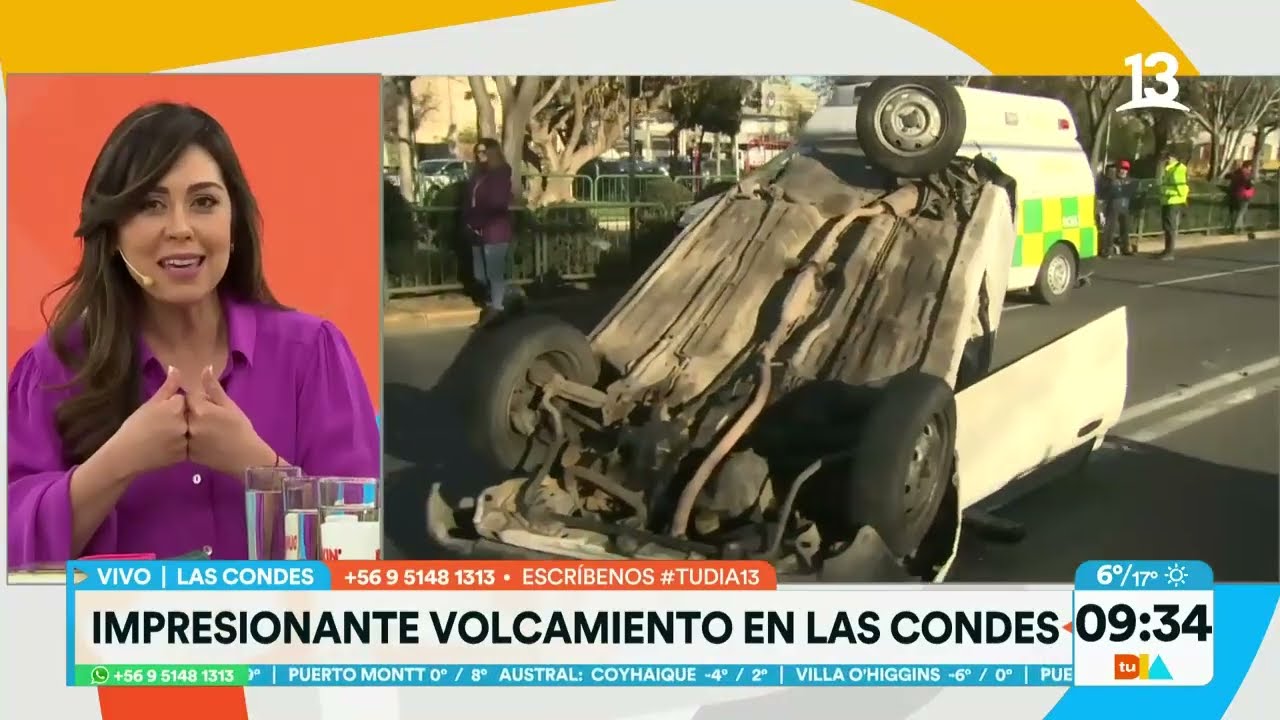 Impresionante accidente automovilístico en Las Condes. Tu Día, Canal 13