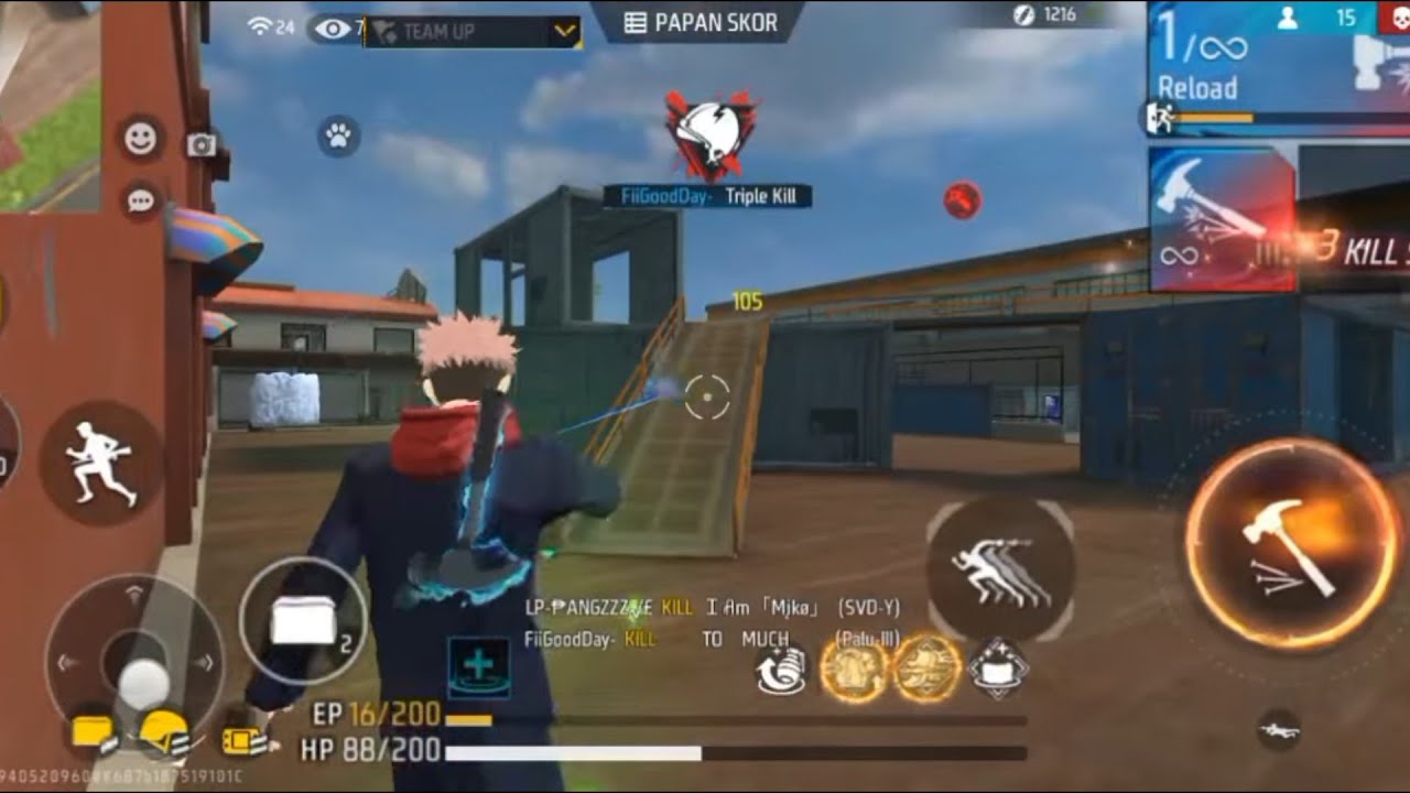 MAIN SENJATA PALU PAKE SET YUJI ITADORI DI MODE TRAINING DAPAT KILL 10.||GARENA FREE FIRE INDONESIA