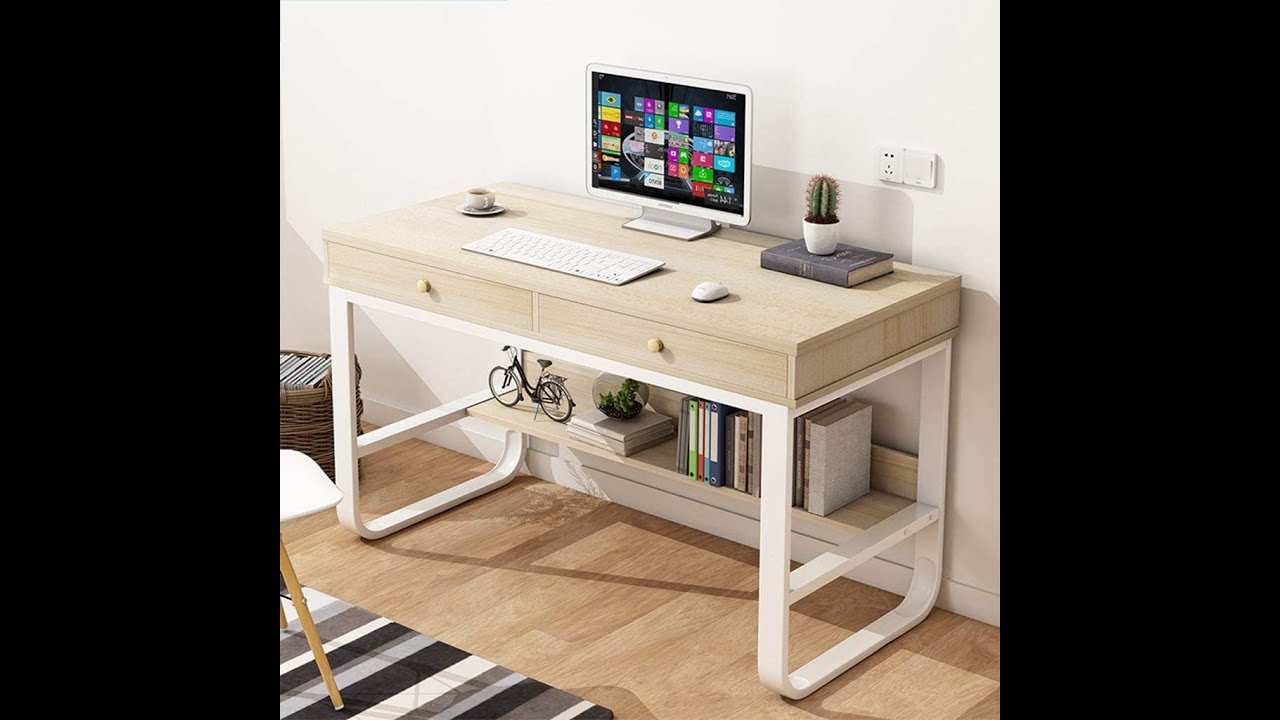 Laptop Standing Desk Wooden Desktop Study Table Northern Europe Style Computer Desk with 2 Review