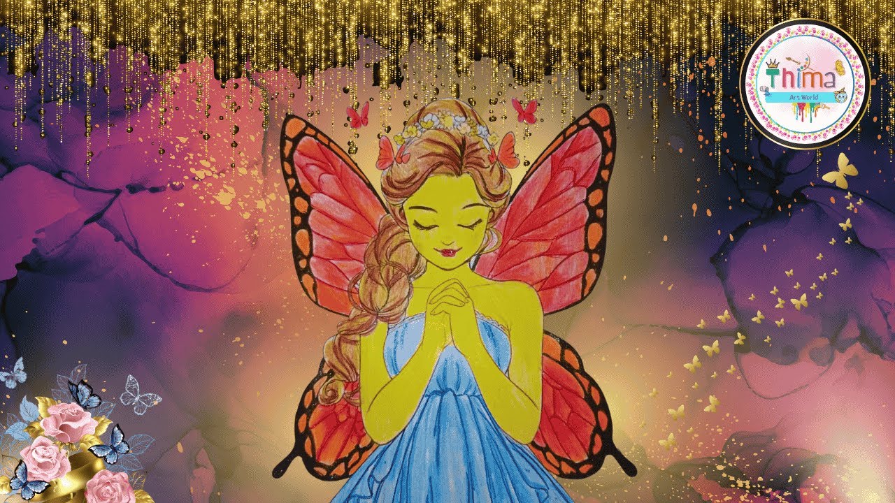 Angel Coloring Art | Glitter Pens & Color Pencils Drawing | Thimas Art World