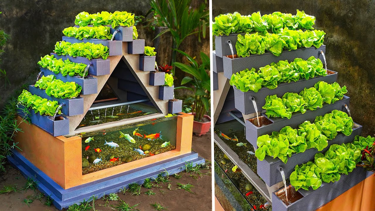Organic vegetables idea! DIY aquaponics from ceramic tiles and cement