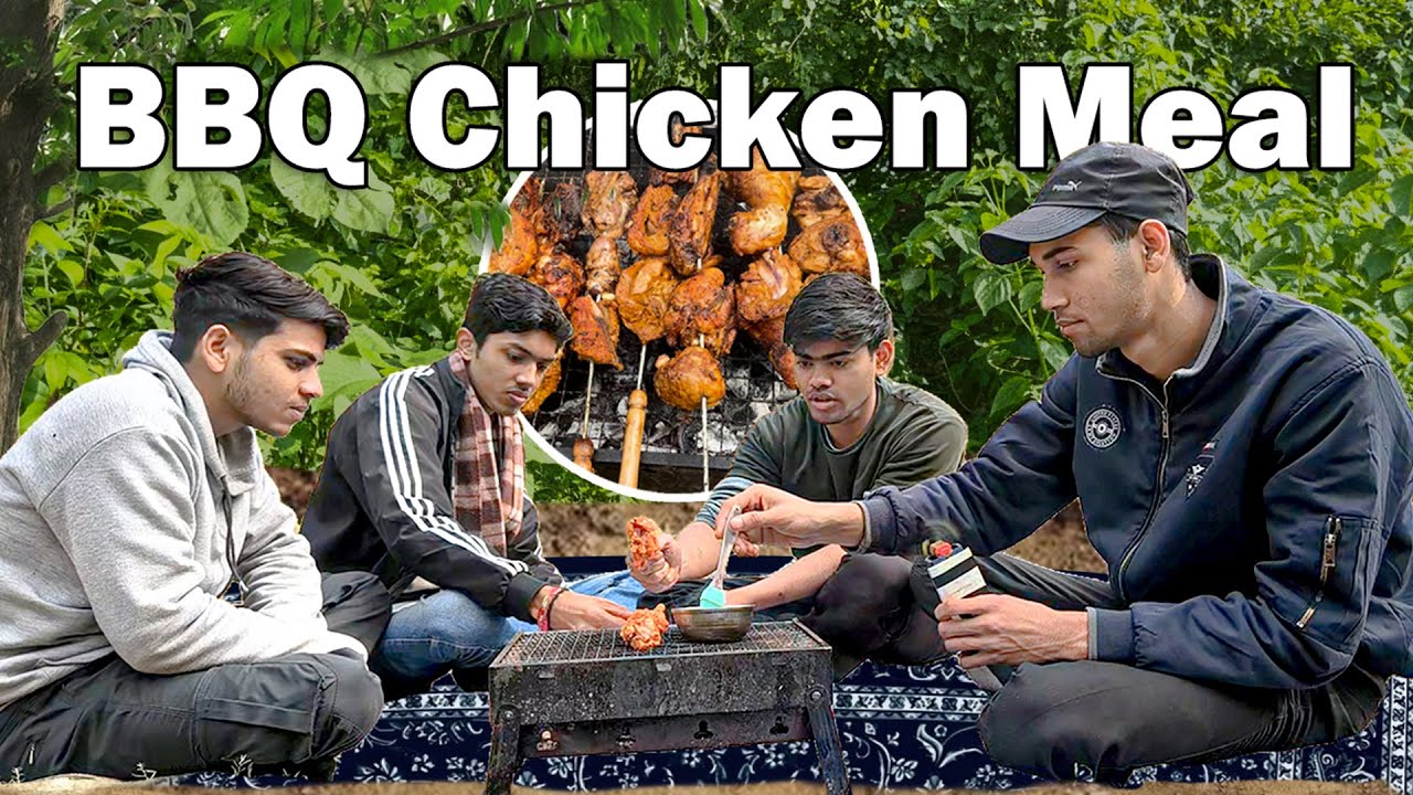 BBQ chicken meal in forest for first time.