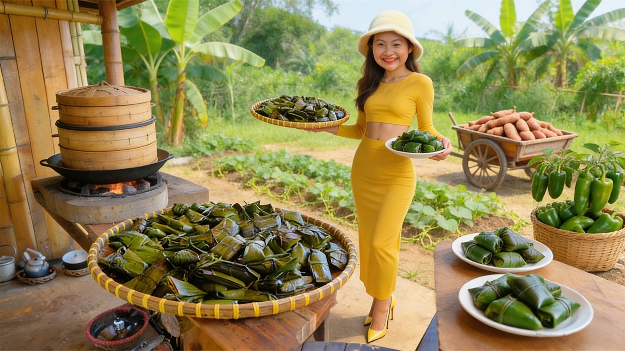Pick Banana Leaves And Make Shrimp And Pork Tapioca Dumplings To Sell At The Market