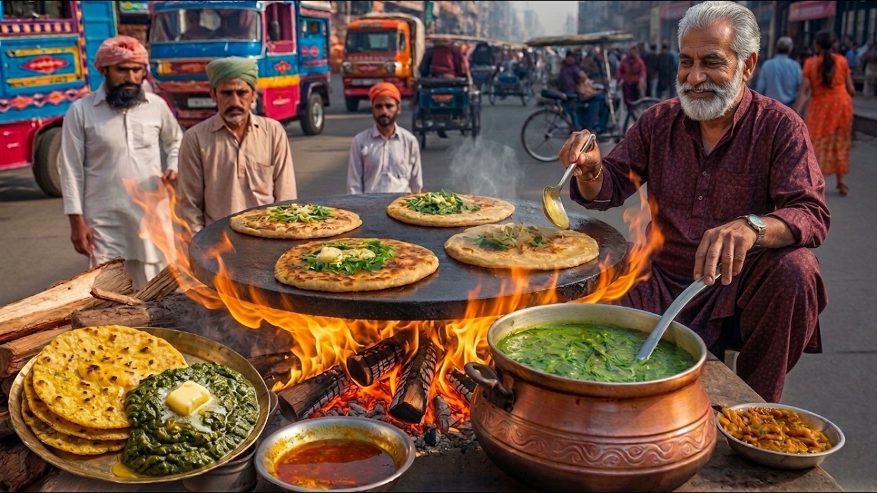 LEGENDARY HIGHWAY CART SERVING AMAZING DESI NASHTA | SAAG PARATHA | PAKISTANI BREAKFAST STREET FOOD