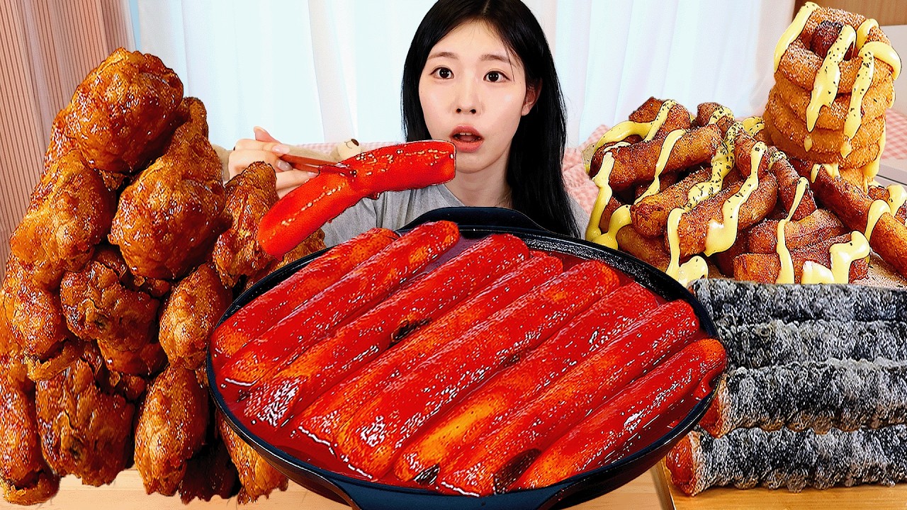 ASMR MUKBANG | Целые гараэтток ттокпокки, курица Honey Combo, хрустящие роллы Buldak с водорослями