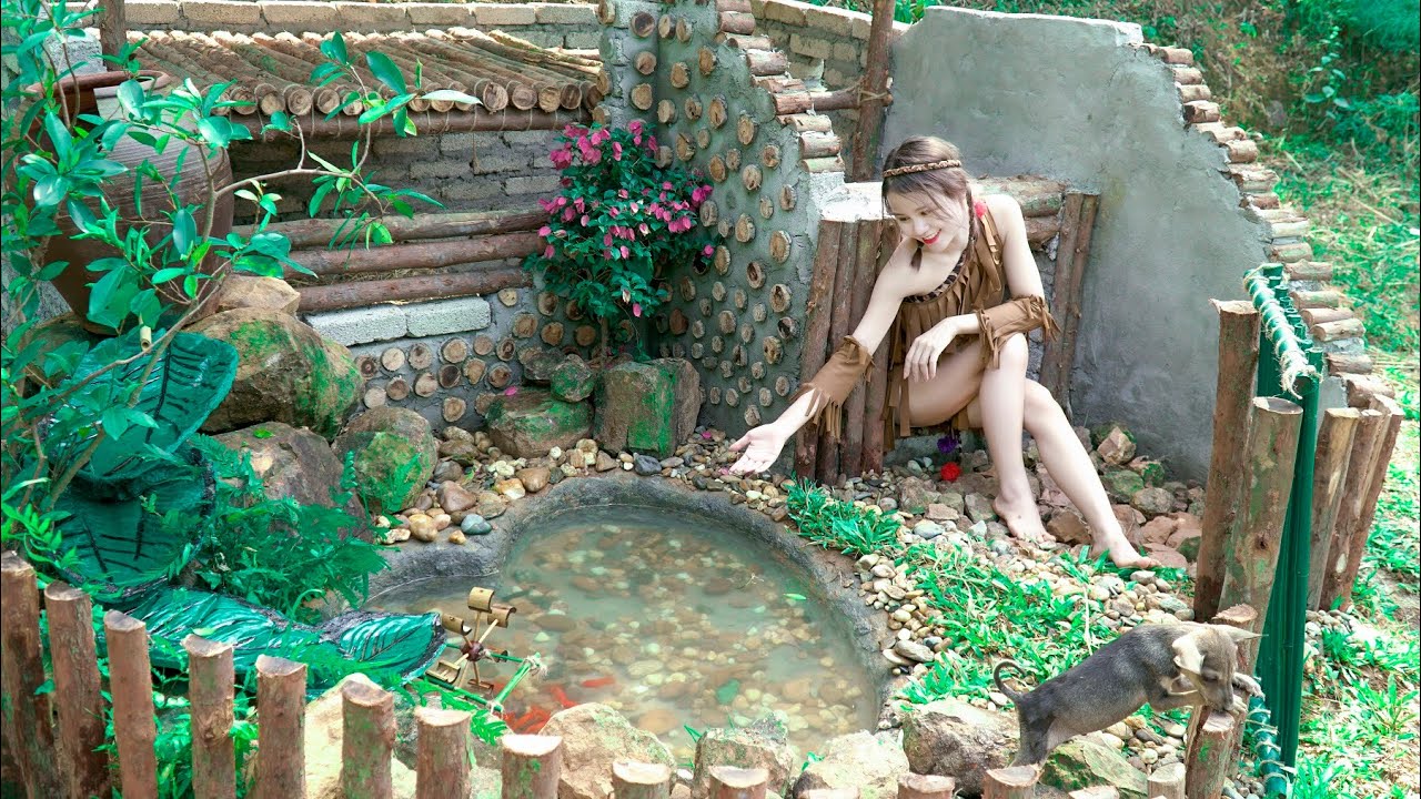 Mini Heart Waterfall - Ana's Building - Primitive Technology  - Survival Series