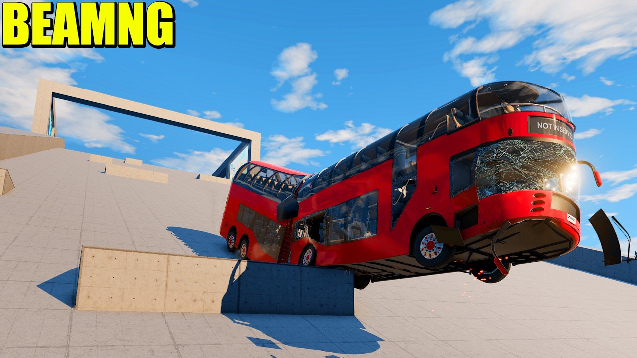 Destruyendo un AUTOBÚS GIGANTE DE DOS PISOS | BEAMNG DRIVE