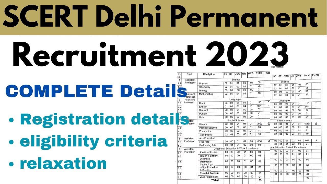 SCERT DELHI PERMANENT RECRUITMENT | DELHI PERMANENT VACANCY ELIGIBILITY CRITERIA & Complete details