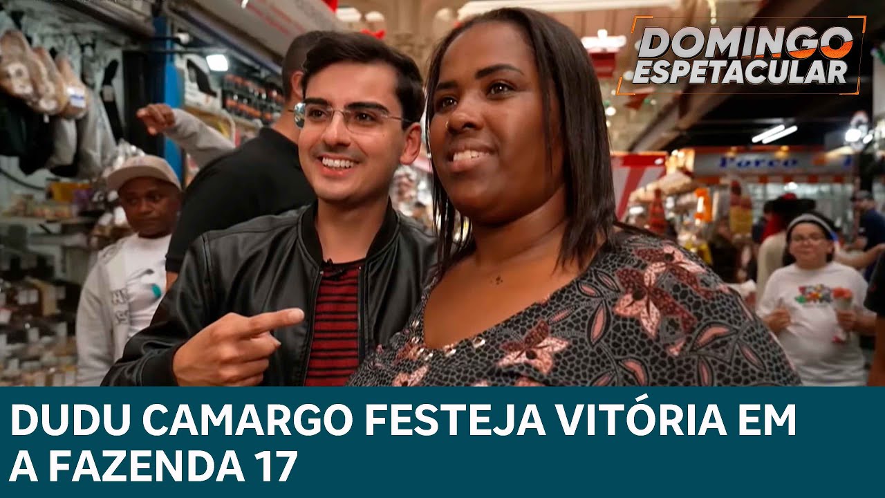 Dudu Camargo festeja vitória em A Fazenda 17 no Mercadão de São Paulo e faz planos com Saory