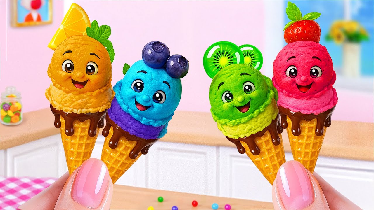 Разноцветное радужное фруктовое желе-мороженое 🌈🍦 Сытный мини-десерт ASMR