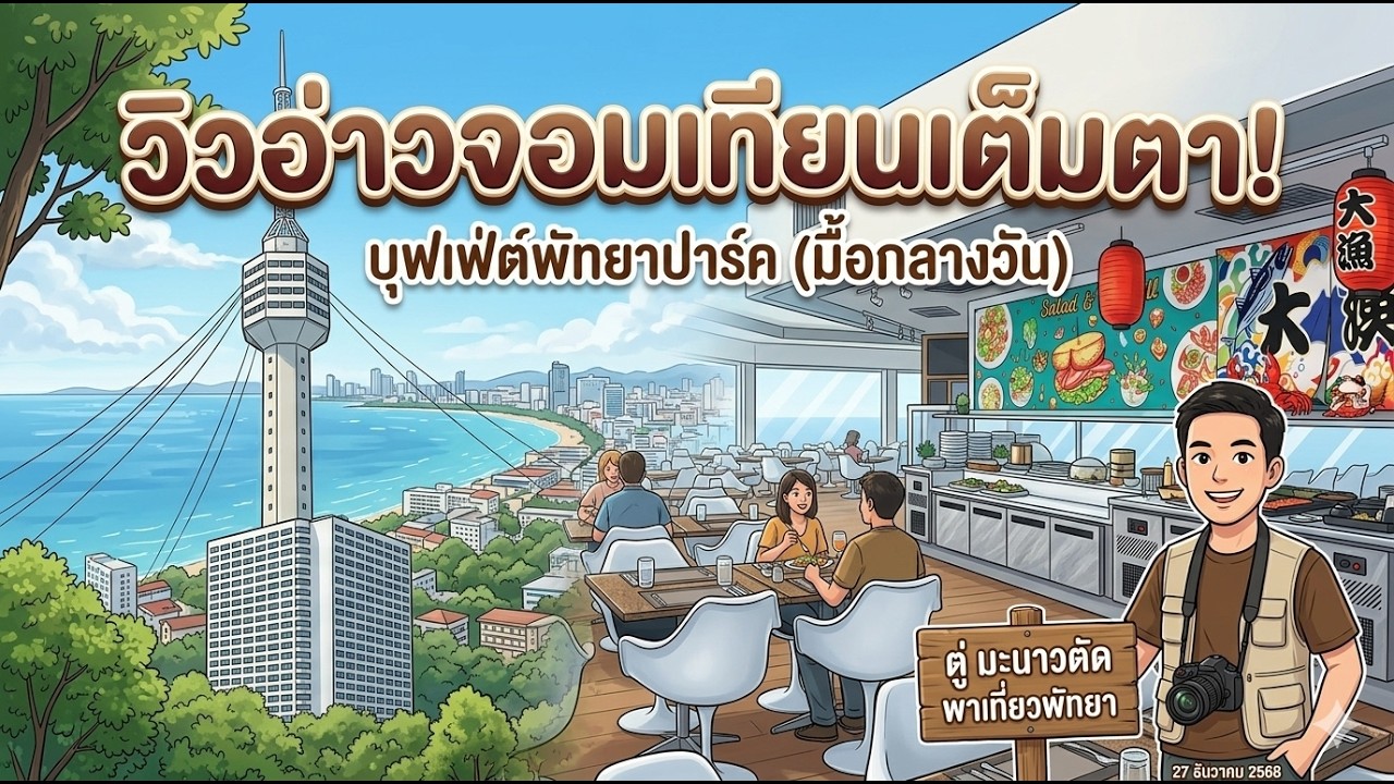 บรรยากาศบุฟเฟ่ต์ ภัตตาคาร​หมุนหอคอยพัทยาปาร์ค (Pattaya Park Tower) ค่าบริการ 500 บาท/คน (27 ธ.ค.68)
