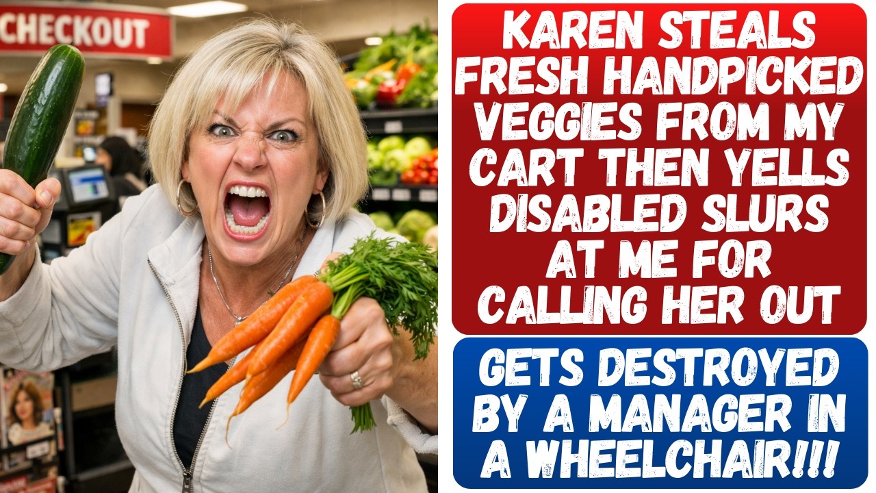 KAREN STEALS FRESH HANDPICKED VEGGIES FROM MY CART & YELLS DISABLED SLURS AT ME FOR CALLING HER OUT!