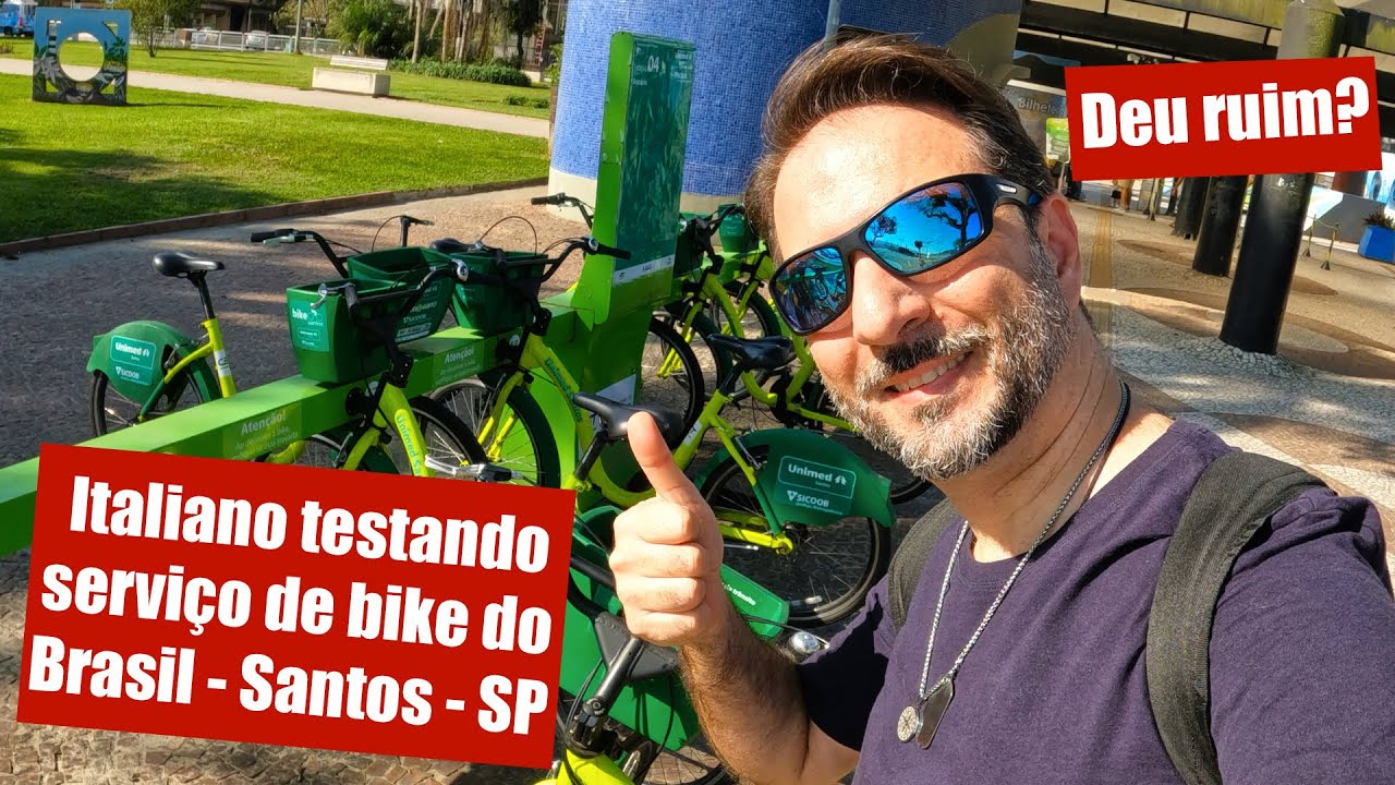 BIKE PUBLICA COMPARTILHADA NA BAIXADA SANTISTA | ITALIANO TESTA E PEDALA NA ORLA DA PRAIA DE SANTOS