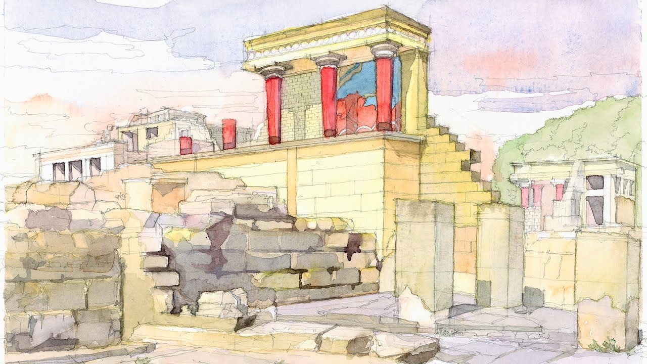 Monuments in Watercolor Ep # 05 Knossos Palace (Crete, Greece)