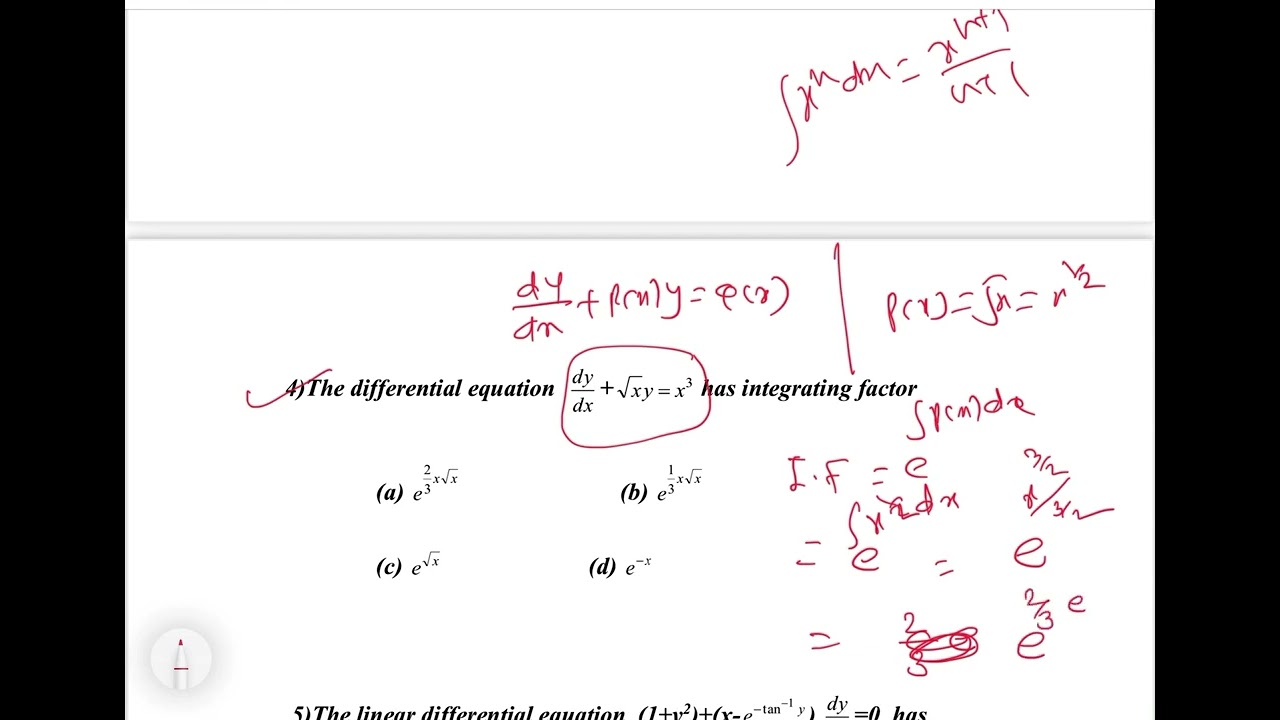 Mcqs on linear differential equation