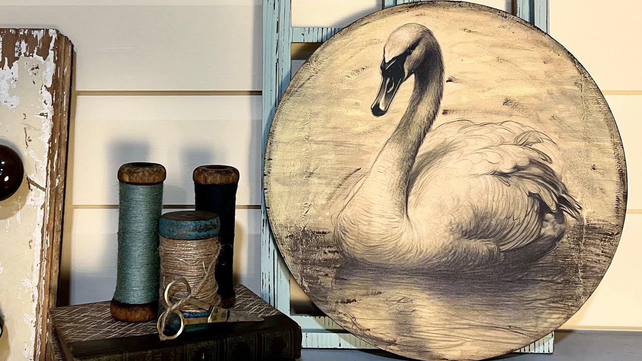 Round Wooden Door Hanger with Swan design @wendysadventuresrosebrooke3200 
