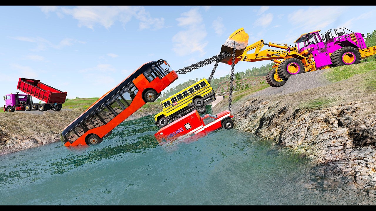 Impossible River Rescue! Heavy Loader Saves Bus & Ambulance 😱🚜 | BeamNG.drive