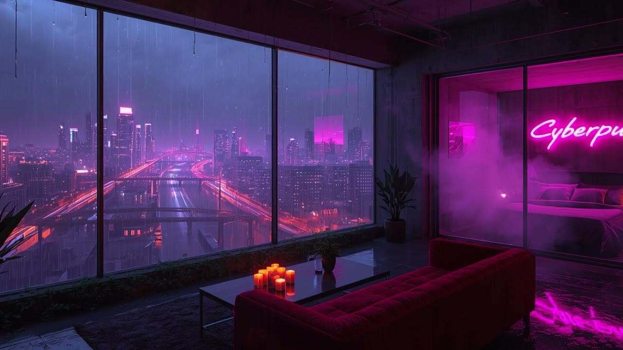Shibuya After Dark - Night Rain Balcony Skyline with Smooth Lofi 4K