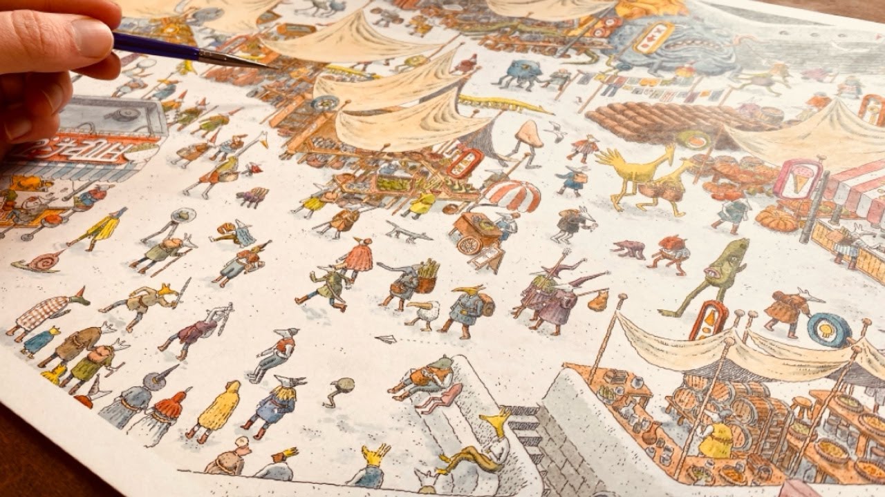 The Bizarre Bazaar: Drawing a Big Market Scene with Ink and Watercolor